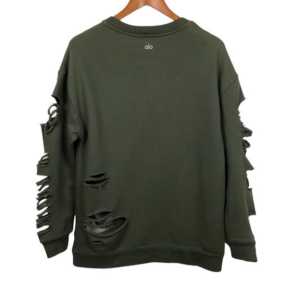 SOLD Alo Yoga | Fade Distressed Long Sleeve Pullover in Jungle French Terry - Picture 4 of 9